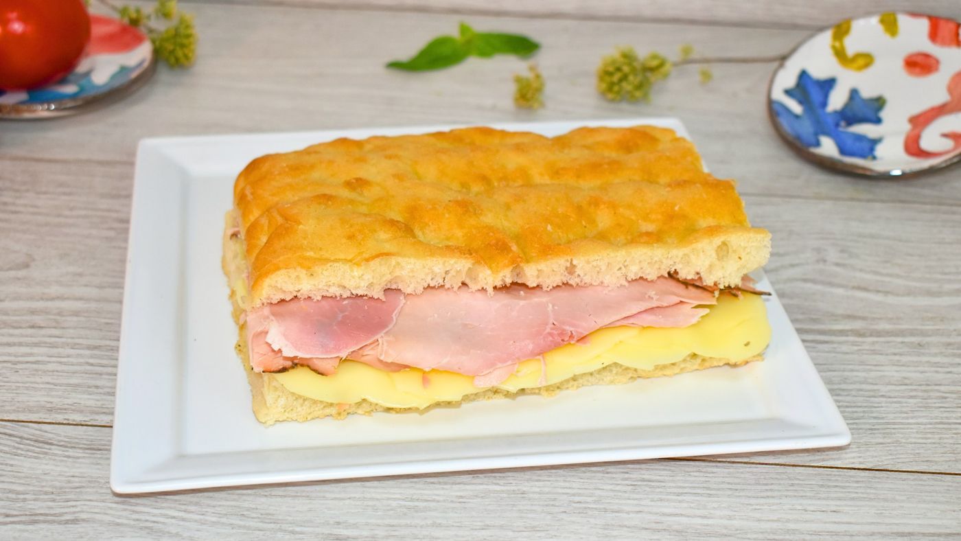 Cut in half and filled with ham and cheese