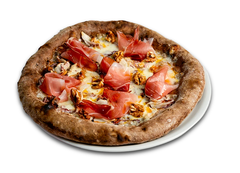 Multicereale multigrain dough baked into a rustic pizza