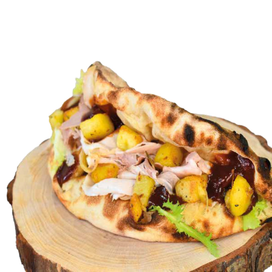 Filled with chicken, roasted potatoes and barbecue sauce