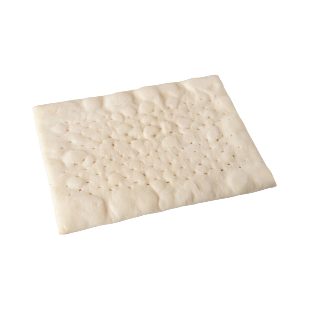 Large rectangular gluten-free pizza base, plain and untopped
